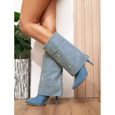 Andy Denim Glitter Rhinestone Boots