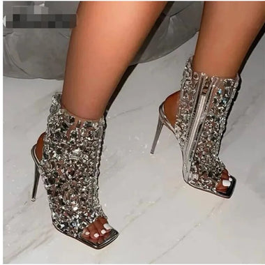 Giselle Rhinestone Transparent Ankle Boots